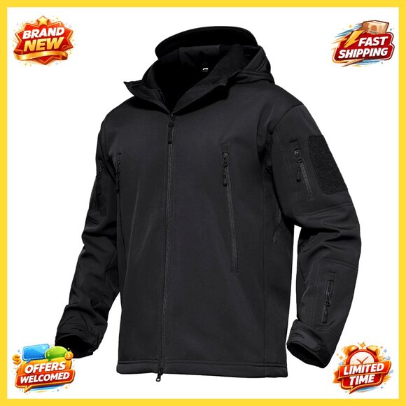 Men's Tactical Waterproof Softshell Jacket Fleece Lined 7 Pockets Windbreaker